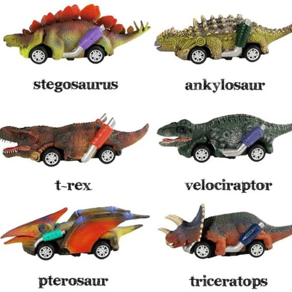 DINOSAUR PULLBACK TOY CARS 6 Pack 5 Inch Each Toddler Toys Gifts T-Rex & More - Picture 3 of 7